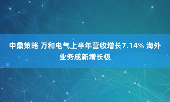 中鼎策略 万和电气上半年营收增长7.14% 海外业务成新增长极